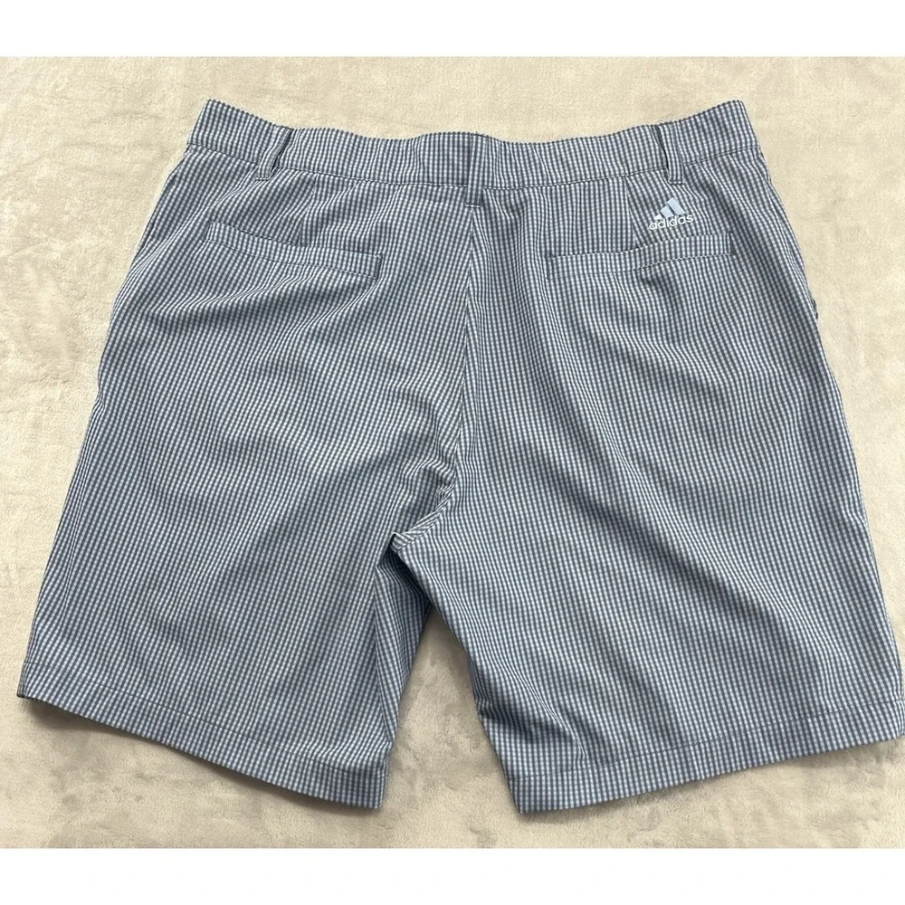 Adidas Short Men 38 Blue Checked 3 Stripes Performance Breathable Golf Casual